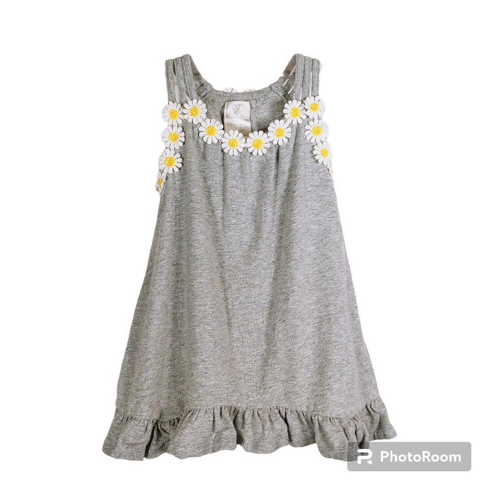 Gray Dress with Embroidered Daisy Accents